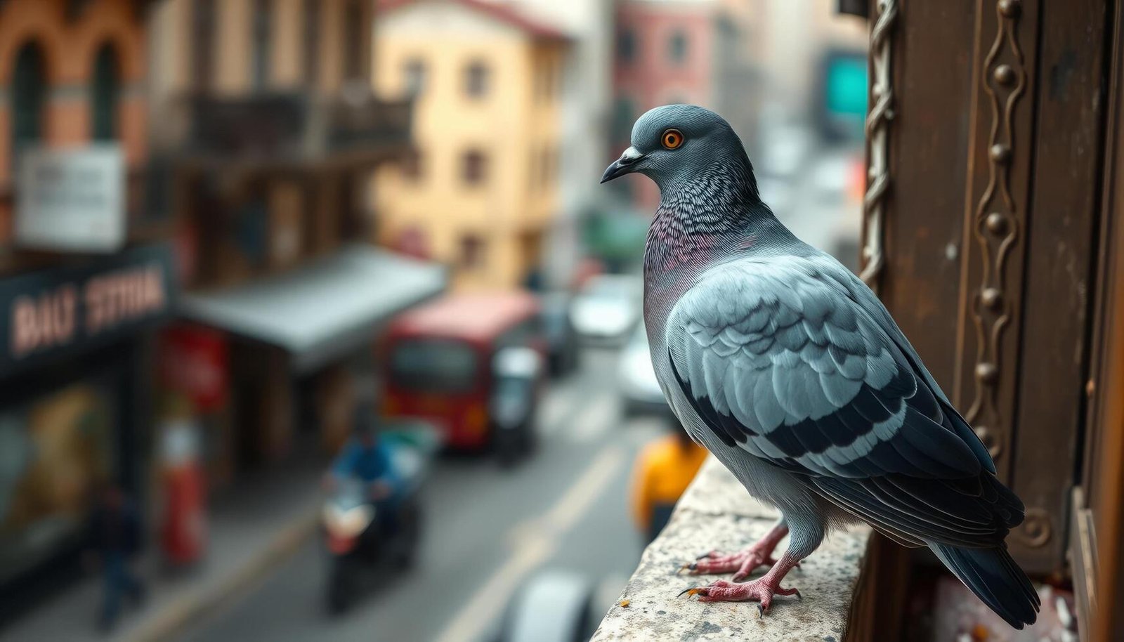 Pombo em edificação urbana que exige avaliação técnica