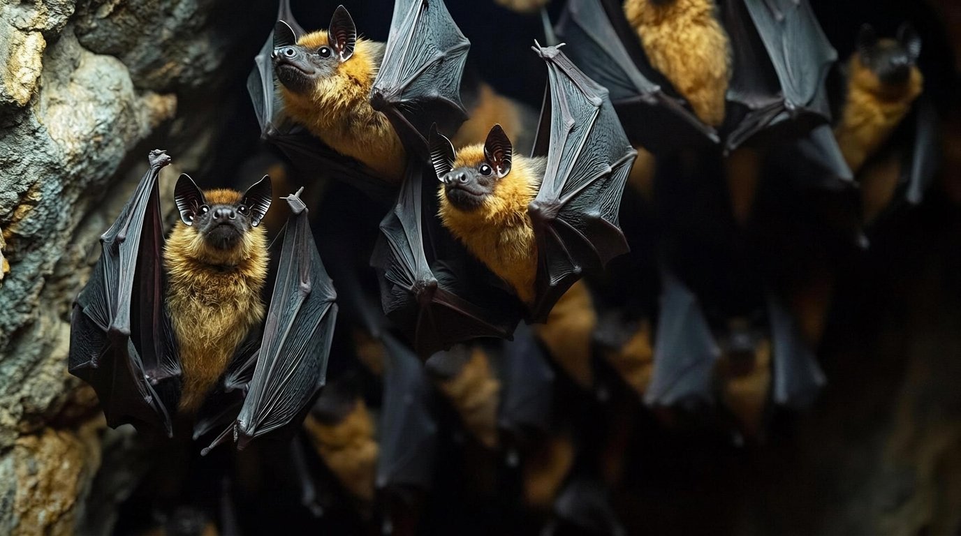 Morcegos abrigados em uma cavidade elevada